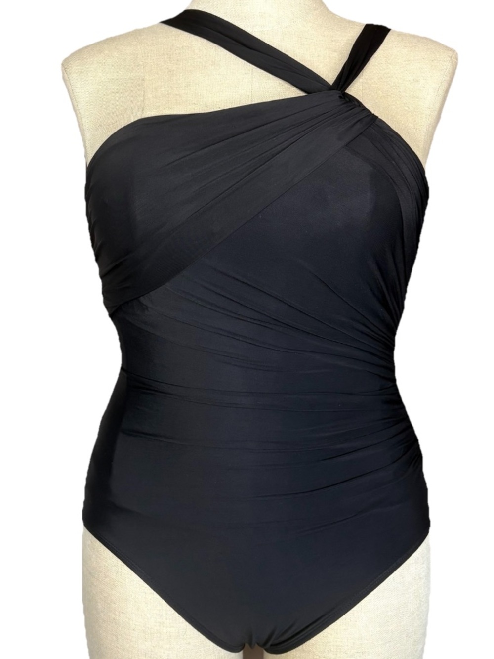 Miraclesuit Black Rock Solid Europa Asymmetric One Piece Swimsuit